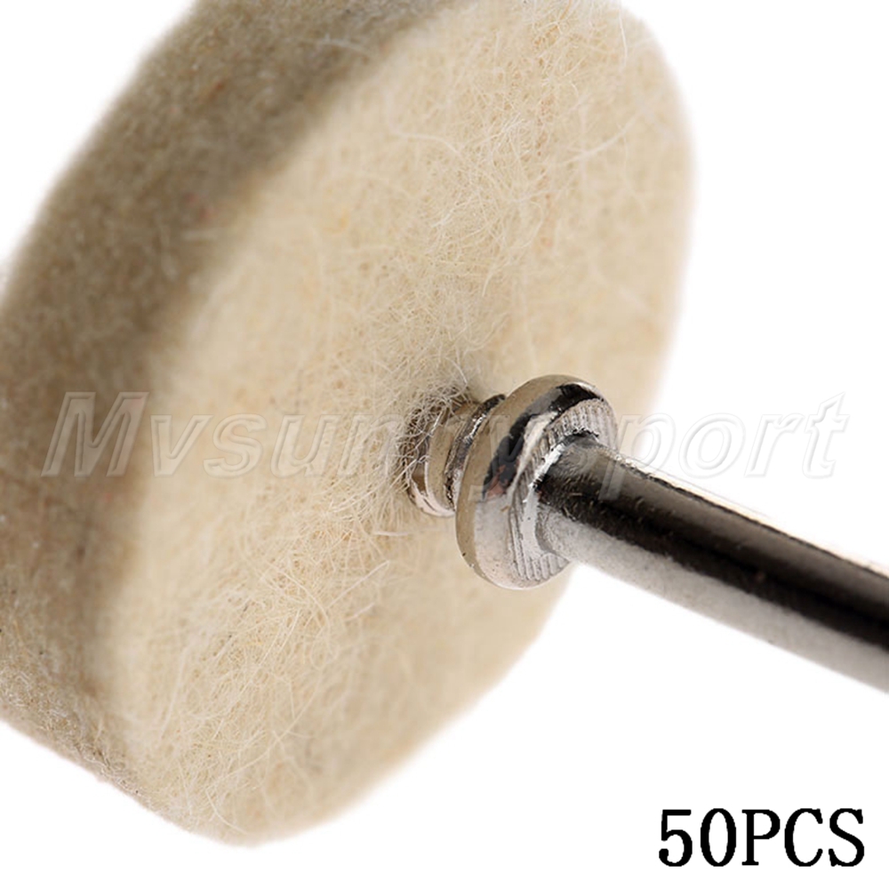 50pc 25mm Felt Wool Polishing Buffing Wheel & 2pc Shank For Grinder