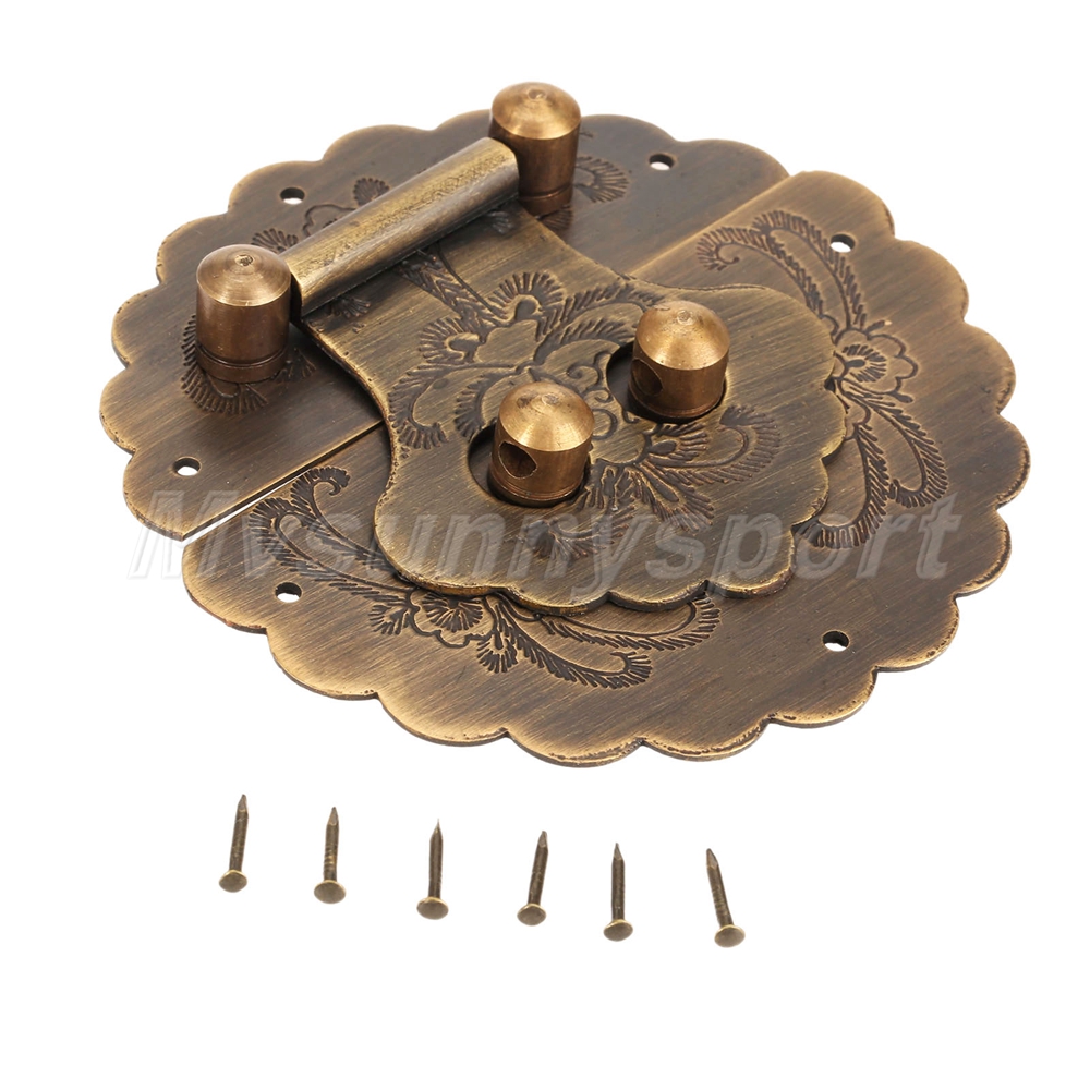 Hardware Antique Brass Jewelry Box Chest Round Hasp Latch Lock Flower