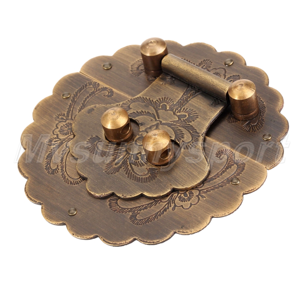 Hardware Antique Brass Jewelry Box Chest Round Hasp Latch Lock Flower