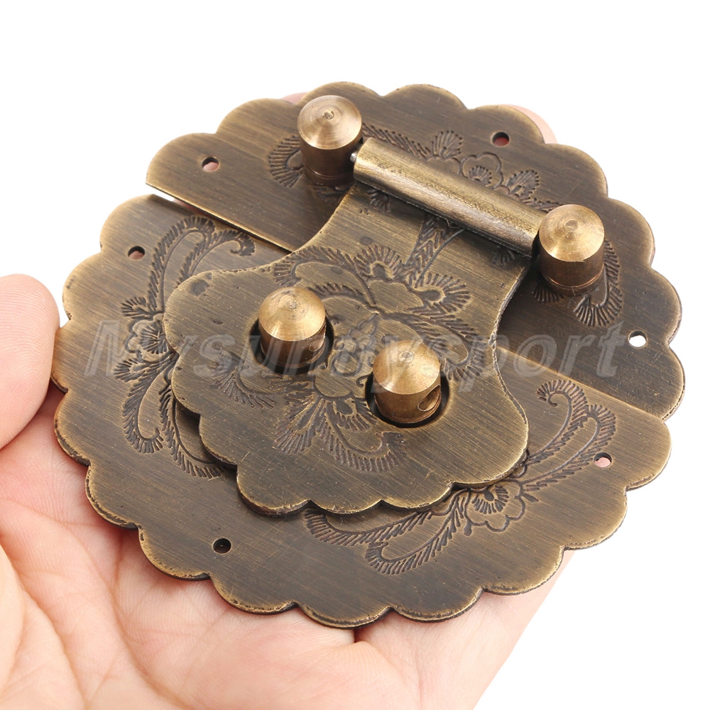 Hardware Antique Brass Jewelry Box Chest Round Hasp Latch Lock Flower Encarved 742186579009 eBay