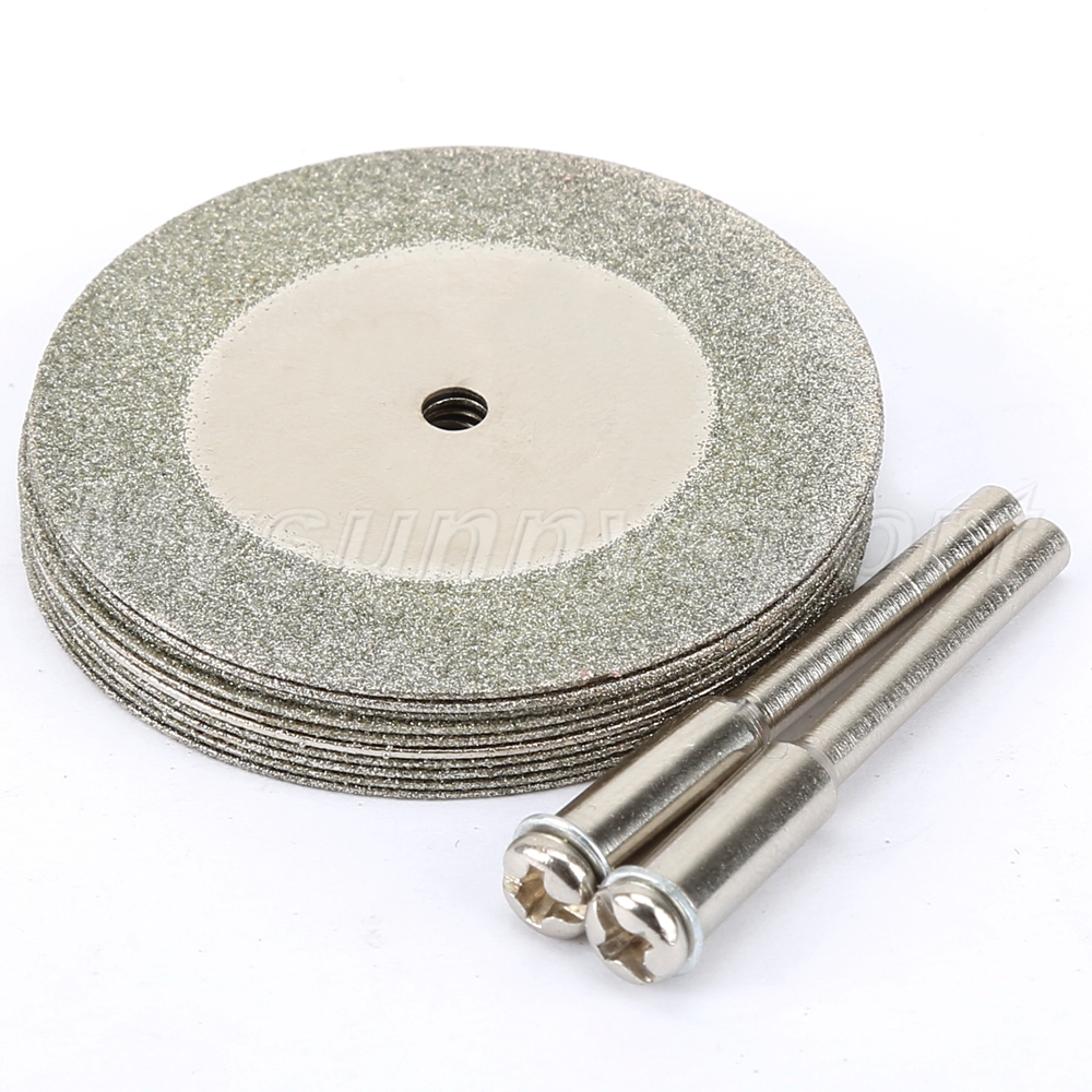 10PCS 40mm Diamond Cutting Wheel Discs Rotary Tool & 2 Arbor Shaft Tool