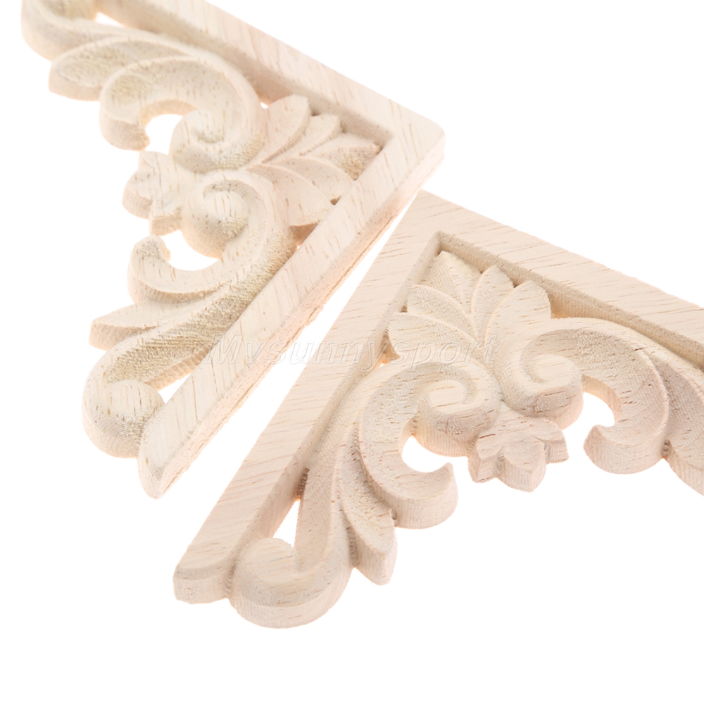 Unpainted Wood Carved Corner Decal Onlay Applique Frame Furniture Decor 1pc//4pcs