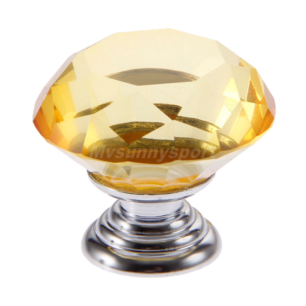 HQ Yellow Crystal Glass Knobs Handles Kitchen Cupboard Door